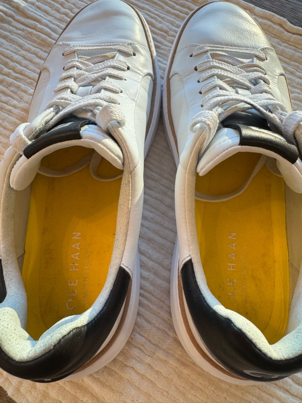 Cole Haan White Leather Sneakers with Black Tongue Accents - Picture 7 of 8